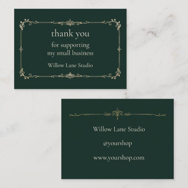 Deep Green Small Business Thank You Insert Card (Front/Back)