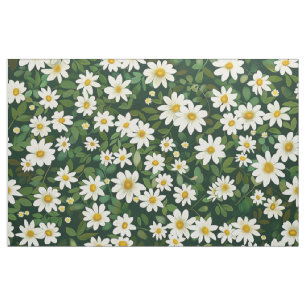 Deep Green Small White Daisies Floral Pattern Fabric