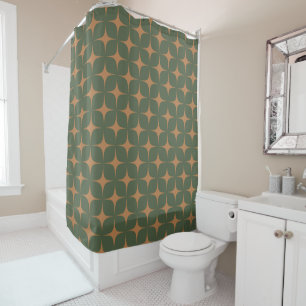 Deep Green Terracotta Mid Century Modern Boho  Shower Curtain