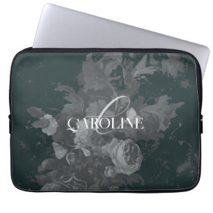 Deep Green Vintage Floral Still Life Stylish Laptop Sleeve