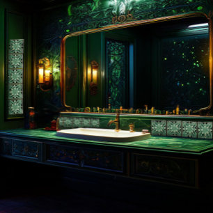 Deep Green Wall Decor Art Nouveau Ceramic Tile