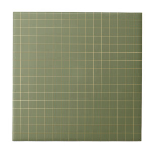 Deep Green & Yellow Chequered Retro Minimalist  Ceramic Tile