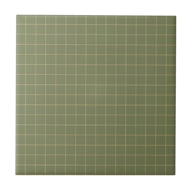 Deep Green & Yellow Chequered Retro Minimalist  Ceramic Tile (Front)