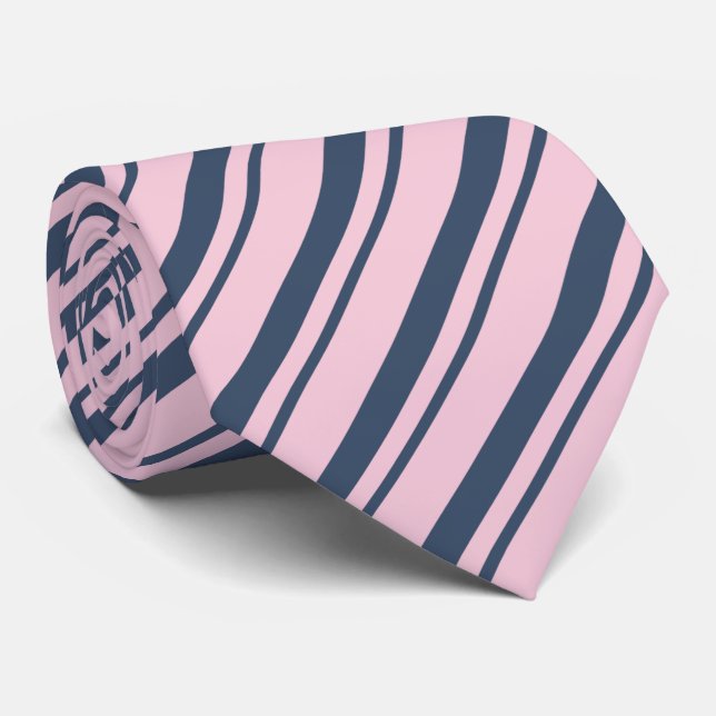 Deep Grey Blue and Pink Stripes Tie (Rolled)