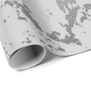 Deep Grey Marble Silver Stine Metallic Shiny Wrapping Paper
