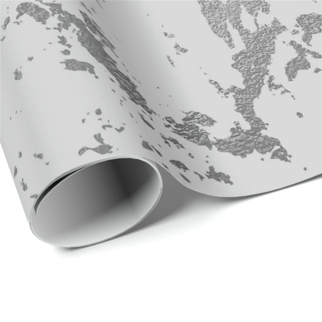 Deep Grey Marble Silver Stine Metallic Shiny Wrapping Paper (Roll Corner)