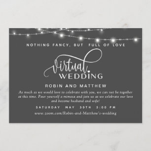 Deep Grey, String Lights, Online Virtual Wedding Invitation