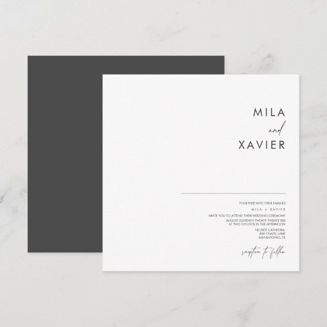 Deep Grey & White | Modern Minimal Wedding Invitation (Front/Back)