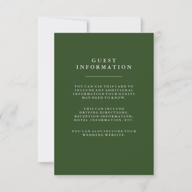 Deep Holiday Green Wedding Guest Information Invitation (Front)