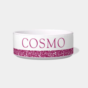 Deep Hot Pink Fuchsia Glitter Sparkle Name Pet Bowl