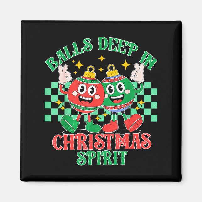 Deep In Christmas Bauble Festive Checkered Xmas  Magnet (Front)