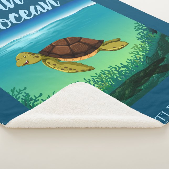 Deep in the Ocean Happy Turtles Play all Day  Sherpa Blanket (3/4)