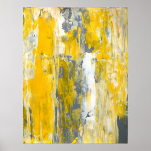 'Deep in Thought' Grey and Yellow Abstract Art Poster