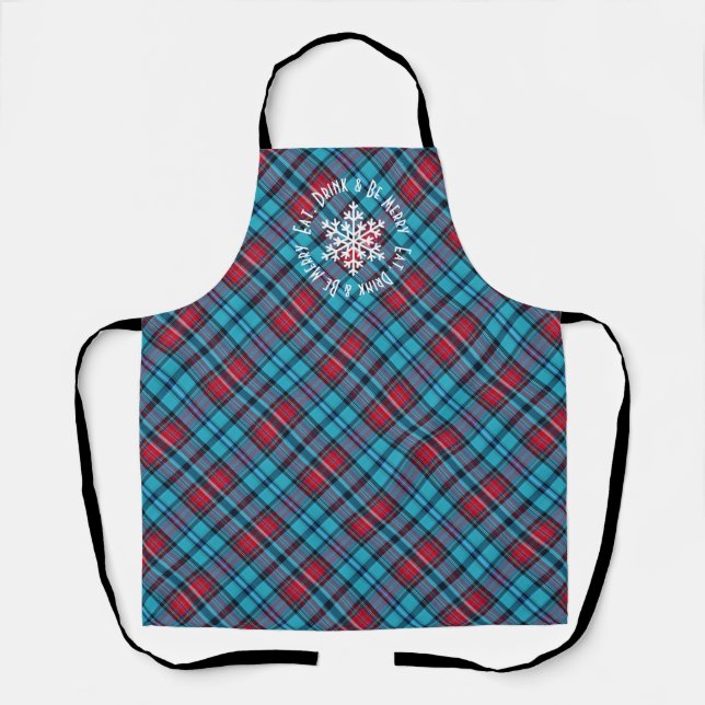 Deep Indigo, Aqua, Red & Shades of Blue Plaid Apron (Front)