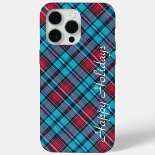 Deep Indigo, Aqua, Red & Shades of Blue Plaid iPhone 15 Pro Max Case