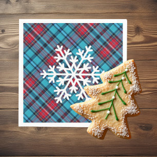 Deep Indigo, Aqua, Red & Shades of Blue Plaid Napkin