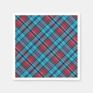 Deep Indigo, Aqua, Red & Shades of Blue Plaid Napkin