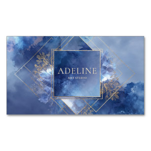 Deep Indigo Gold Geometric Abstract Celestial Magnetic Business Card