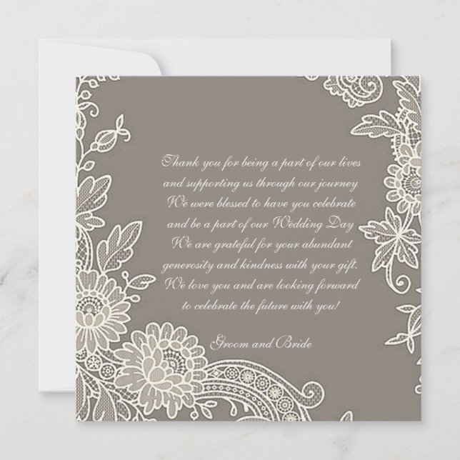 Deep Khaki Grey w/Floral Scroll Wedding Thank You  (Front)