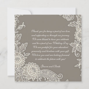 Deep Khaki Grey w/Floral Scroll Wedding Thank You  Card