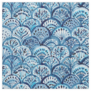 DEEP LIFE Fish Scale Mermaid Scallop Watercolor Fabric