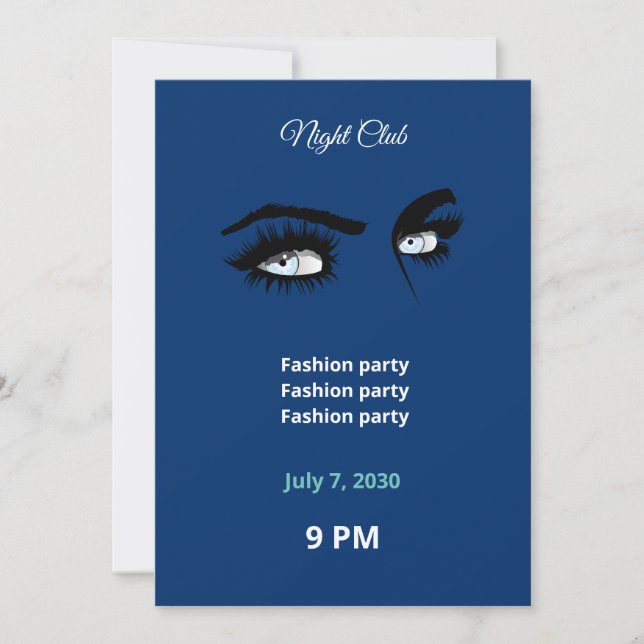 Deep Light Blue Solid Colours Drawing Female Glanc Invitation (Front)