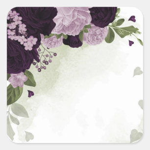 Deep & light purple flowers greenery  square sticker