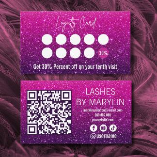 Deep Magenta and Violet Ombre Glitter Lash Tech Loyalty Card