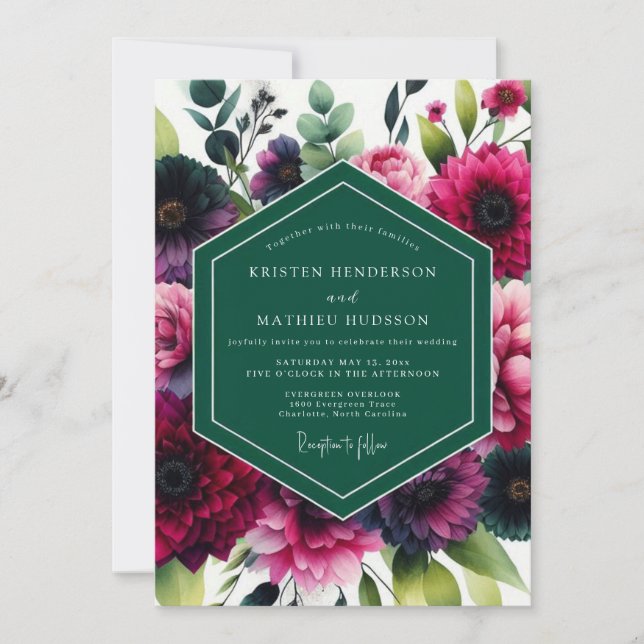Deep Magenta Botanical Romance Wedding Invitation (Front)