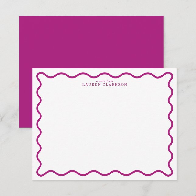 Deep Magenta Modern Wavy Border Note Card (Front/Back)