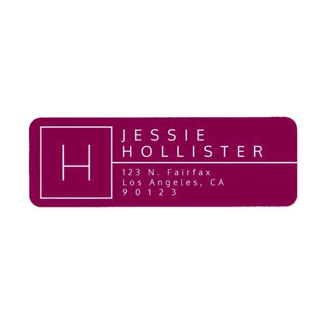 Deep Magenta Monogrammed Return Address Return Address Label (Front)