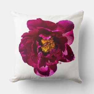 Deep Magenta Peony Throw Pillow