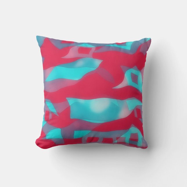 Deep Magenta Pink and Aqua Blue Funky Pillow (Front)