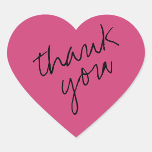 Deep Magenta - Pink Heart Thank You Sticker