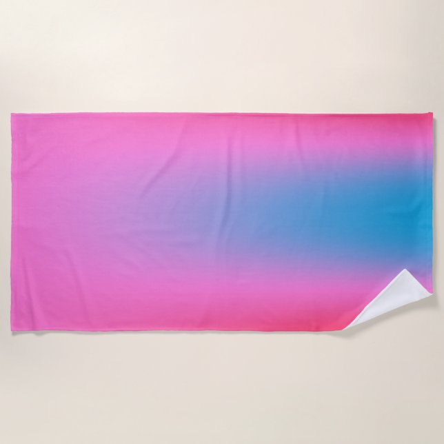 Deep Magenta Pink to Red & Blue Auric Ombre  Beach Towel (Front)