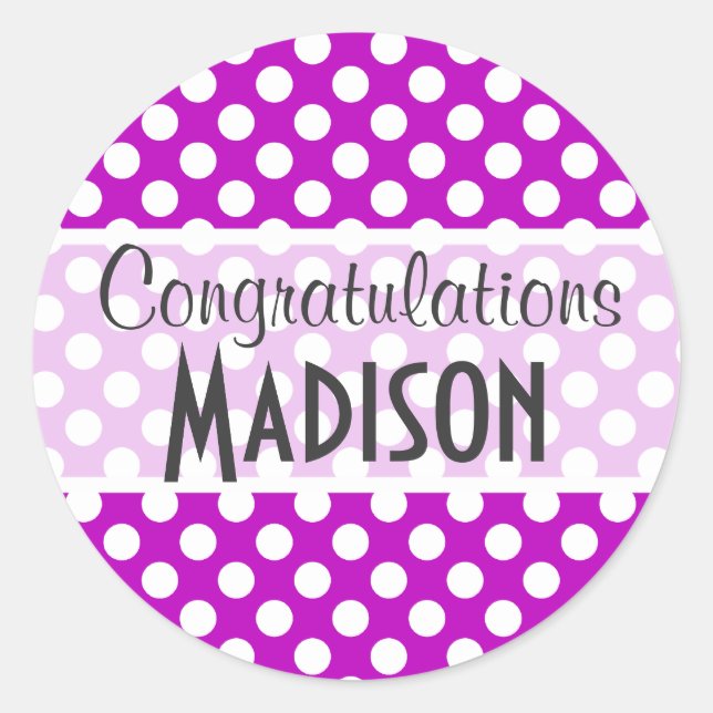 Deep Magenta Polka Dots Classic Round Sticker (Front)