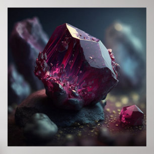 Deep Magenta Spinel Inspired Crystal Poster