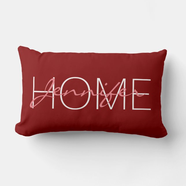 Deep maroon colour home monogram lumbar cushion (Front)