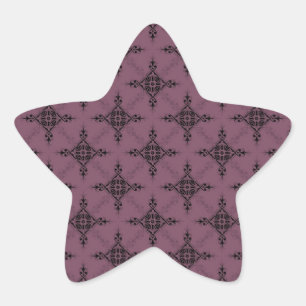 Deep Mauve and Black Damask Pattern Star Sticker