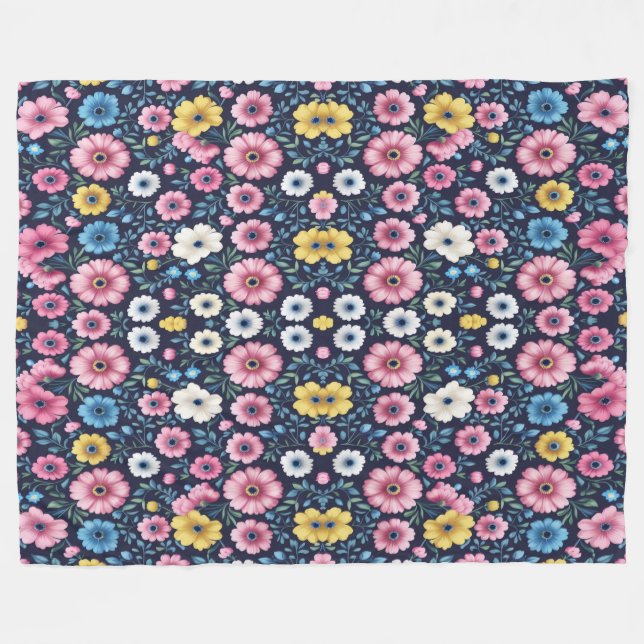Deep Midnight Floral Garden Pattern Sherpa Blanket (Front (Horizontal))