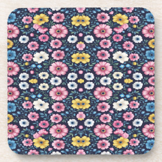 Deep Midnight Floral Garden Pattern Sherpa Blanket Coaster