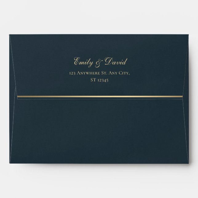 Deep Midnight & Gold Elegant Wedding Envelope (Back (Top Flap))