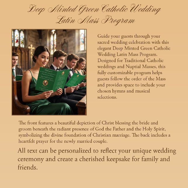 Deep Minted Green Catholic Wedding Latin Mass  Program (Creator Uploaded)