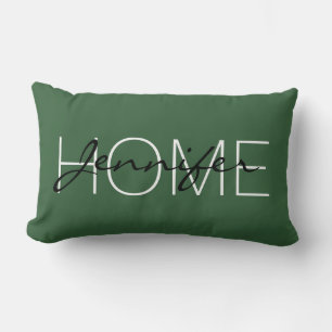 Deep moss green colour home monogram lumbar cushion