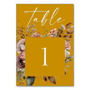 Deep Mustard Yellow Fall Wedding Autumn Boho Table Number