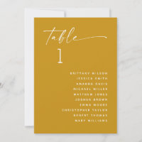 Deep Mustard Yellow Fall Wedding Seating Chart