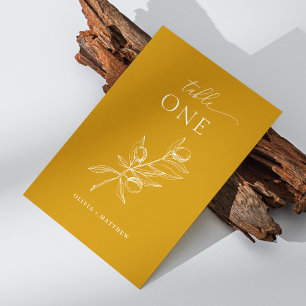 Deep Mustard Yellow Olive Wedding   Elegant Fall Table Number