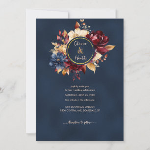 Deep Navy Autumn Wedding Invitation
