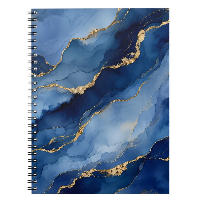 Deep Navy Blue and Gold Alcohol Ink Agate Textur Notebook (Front)