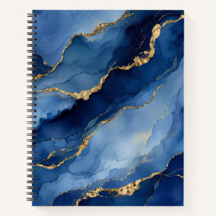 Deep Navy Blue and Gold Alcohol Ink Agate Textur Notebook